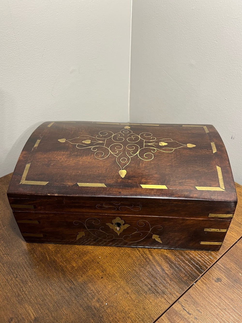 Wood with brass inlay jewellery box